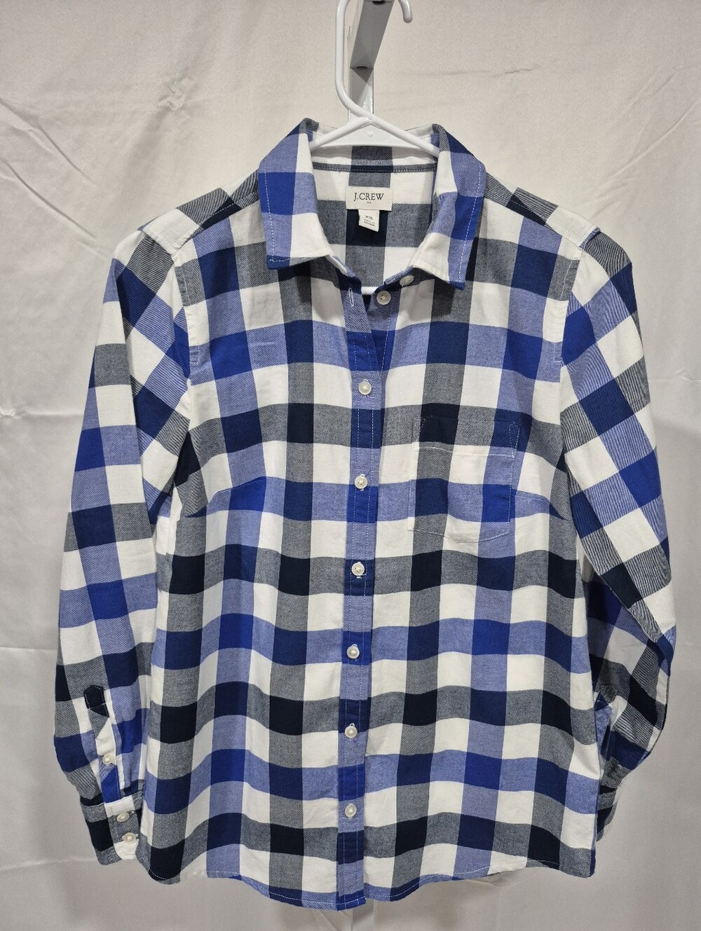 J. Crew Blue White Gray Buffalo Plaid Front Button Shirt XS